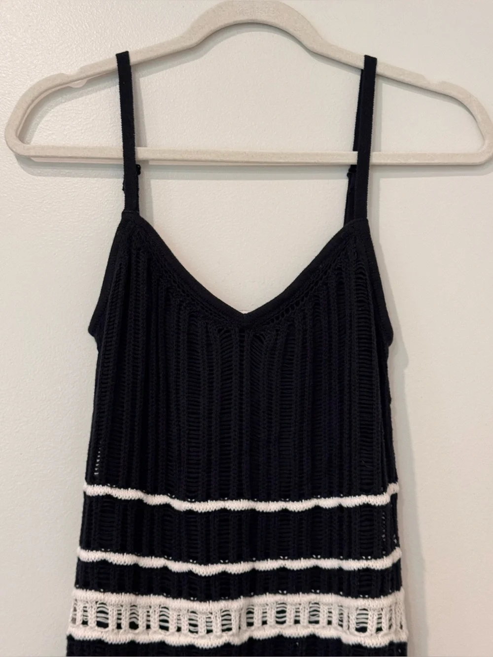 NWT Abercrombie & Fitch Crochet Striped Maxi Dress in Black/Cream Size M